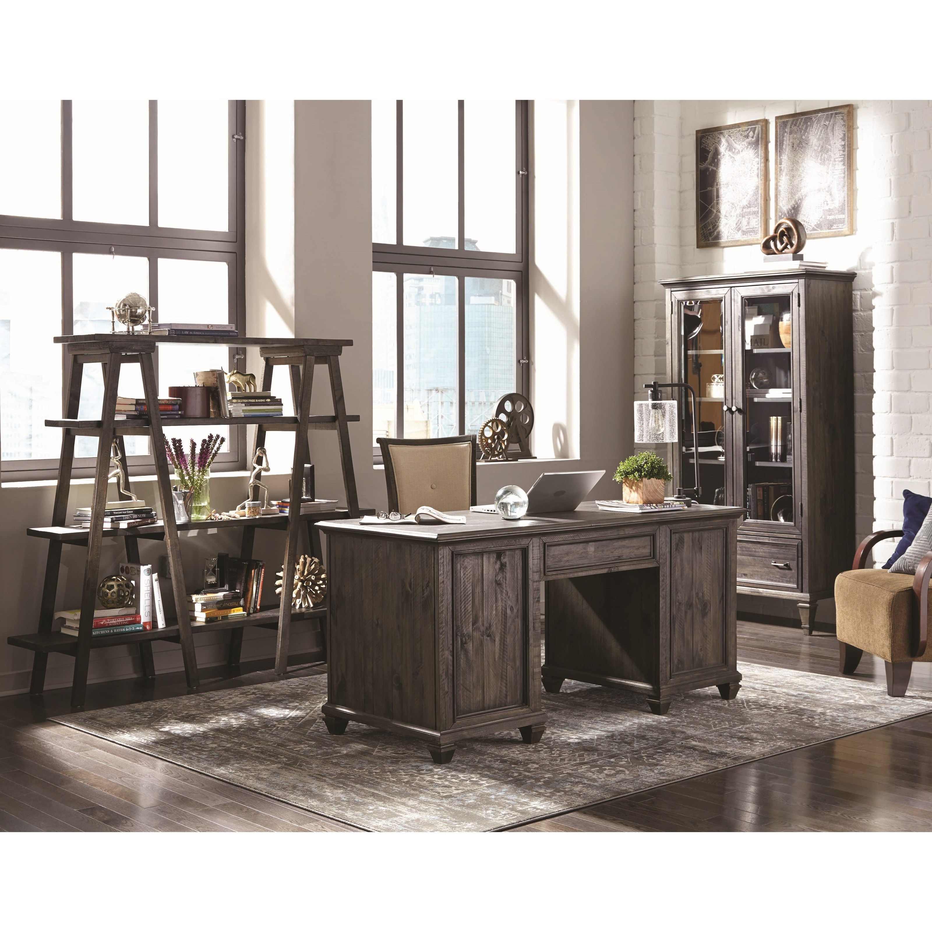 Magnussen Home Sutton Place Rustic Executive Desk with Power Supply